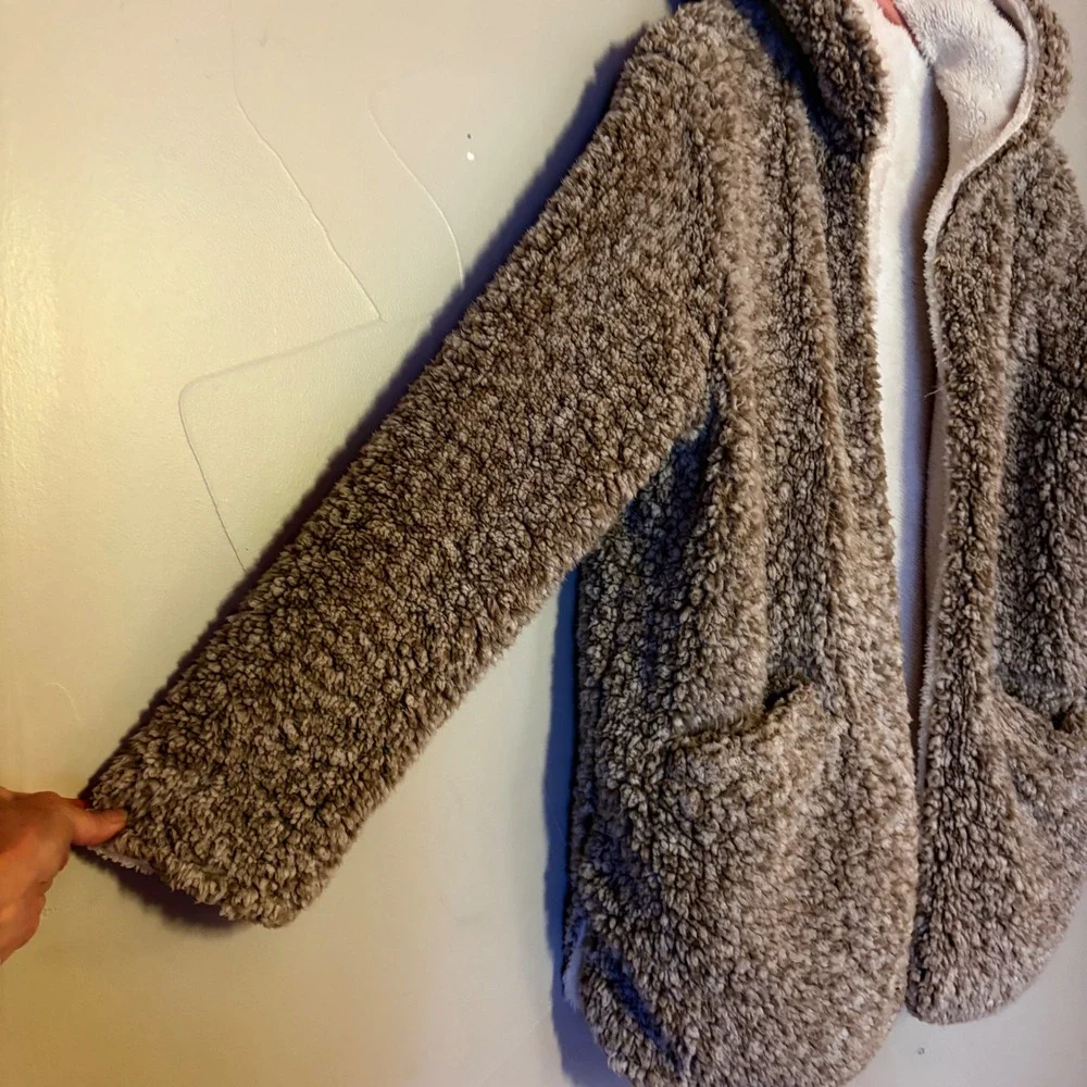 C&C California Women's Size S Cozy‎ Sherpa Hooded Cardigan Jacket Brown